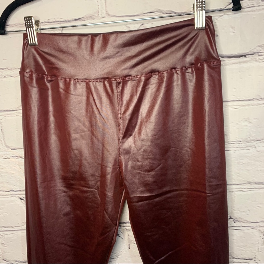 Burgundy faux leather leggings